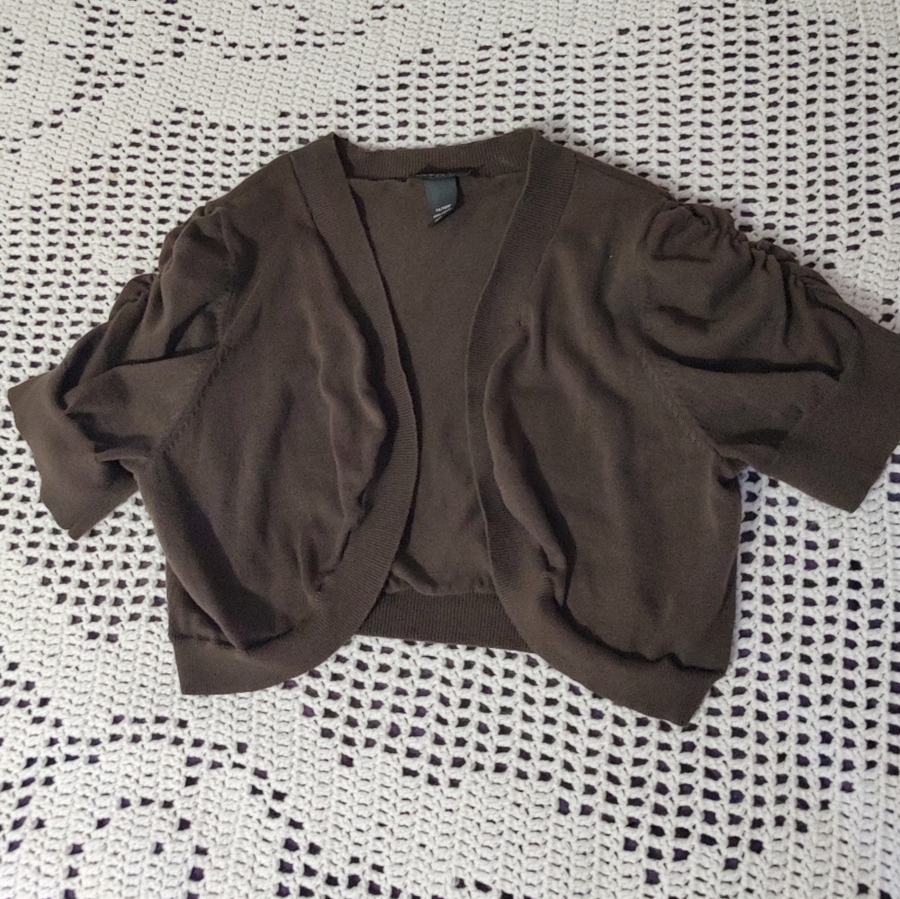 Lane Bryant Brown Open Short Sleeve Shrug Size 14/16 - Picture 11 of 11